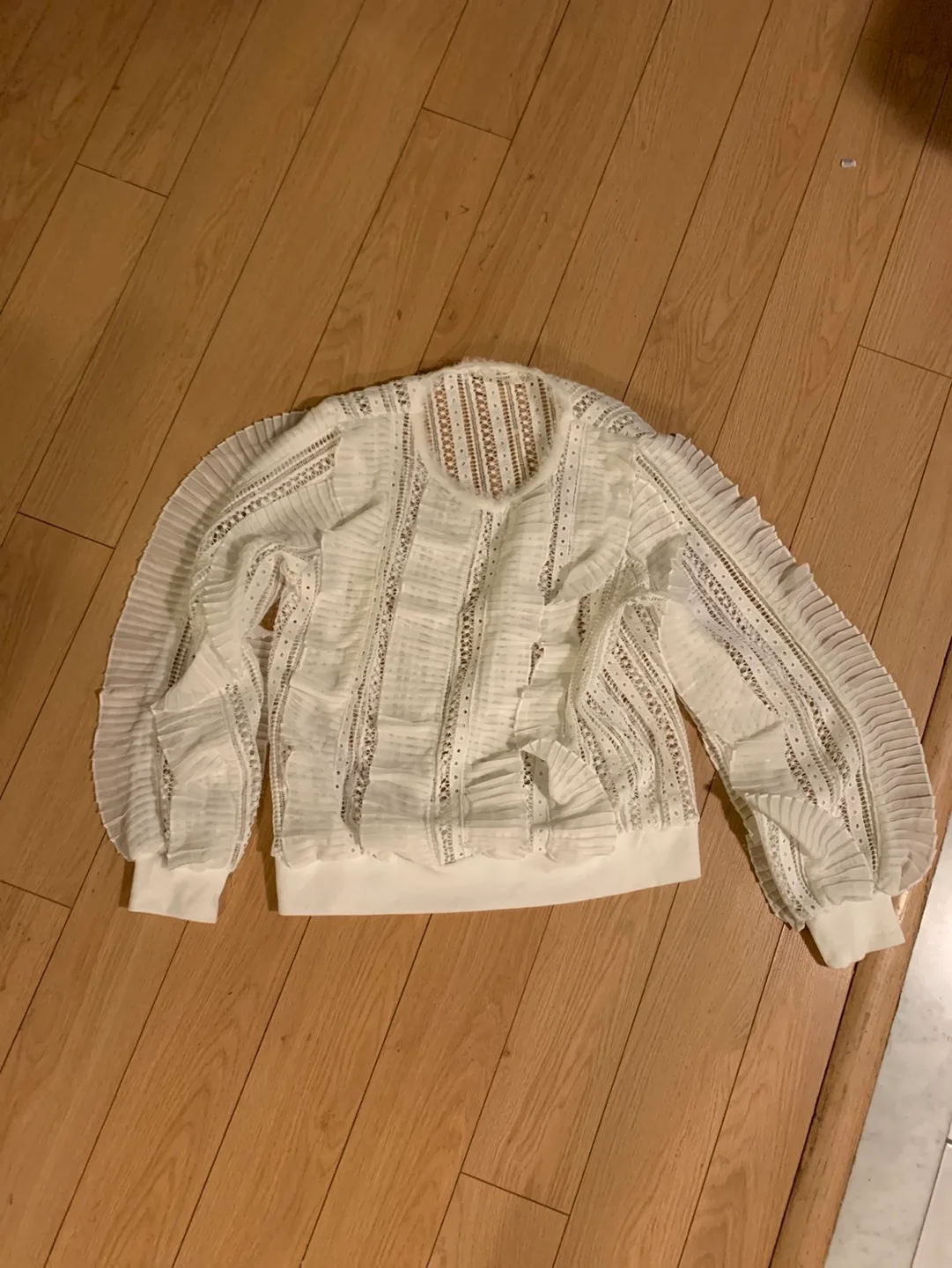 Creamy white Eyelet Detail Blouses and tank top image indicator(2)