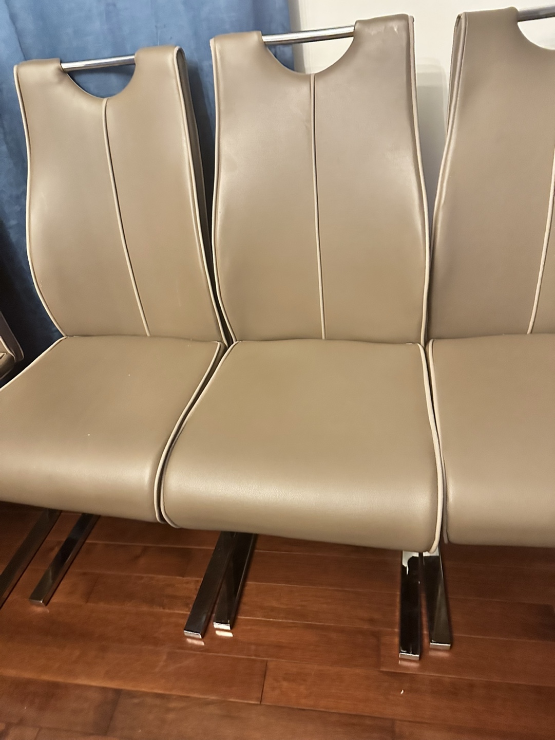 Set of Four Modern Dining Chairs - Taupe Faux Leather - photo 4