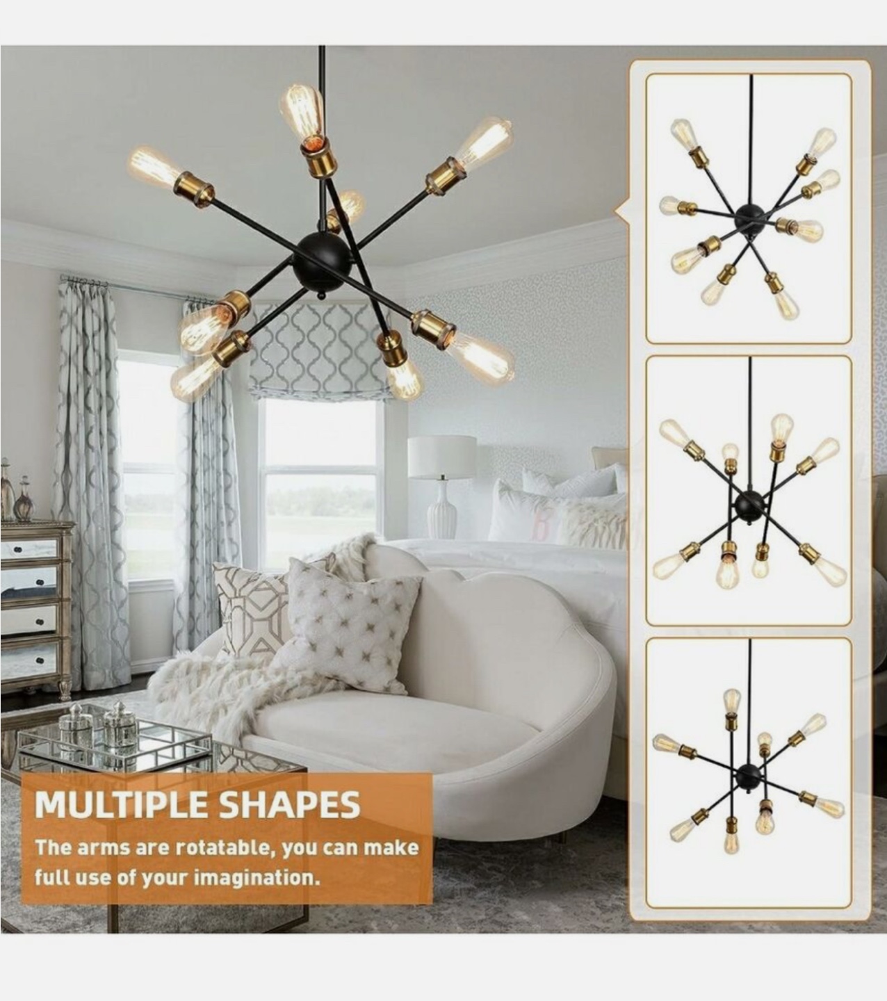 6-Light Sputnik Chandelier, Black and Gold - photo 3