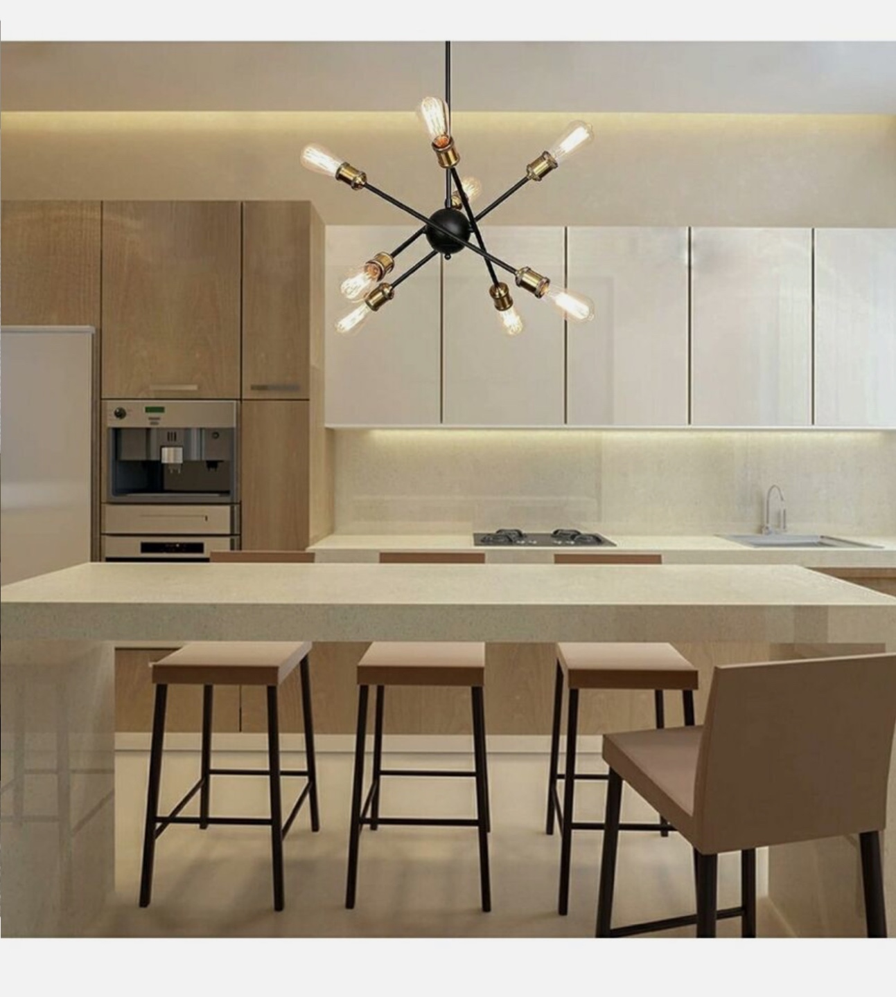 6-Light Sputnik Chandelier, Black and Gold