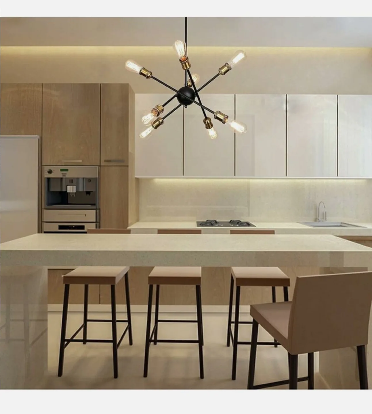 6-Light Sputnik Chandelier, Black and Gold thumbnail