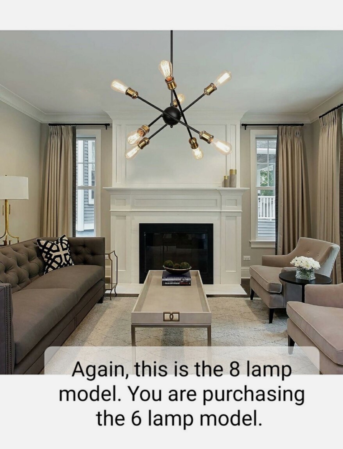 6-Light Sputnik Chandelier, Black and Gold - photo 4