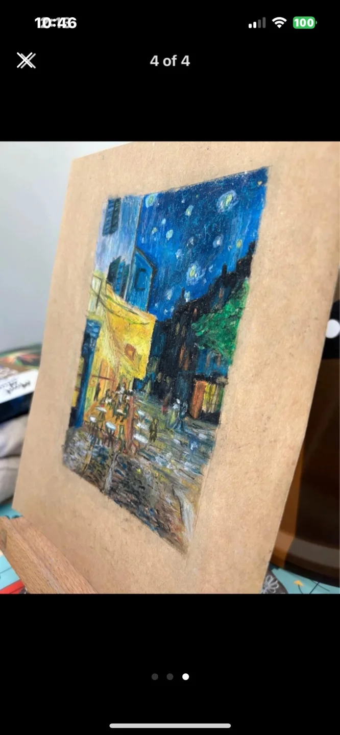 Glittery hand drawn - cafe terrace at night with oil pastels image indicator(3)