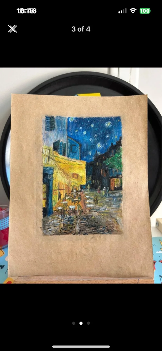 Glittery hand drawn - cafe terrace at night with oil pastels image indicator(2)