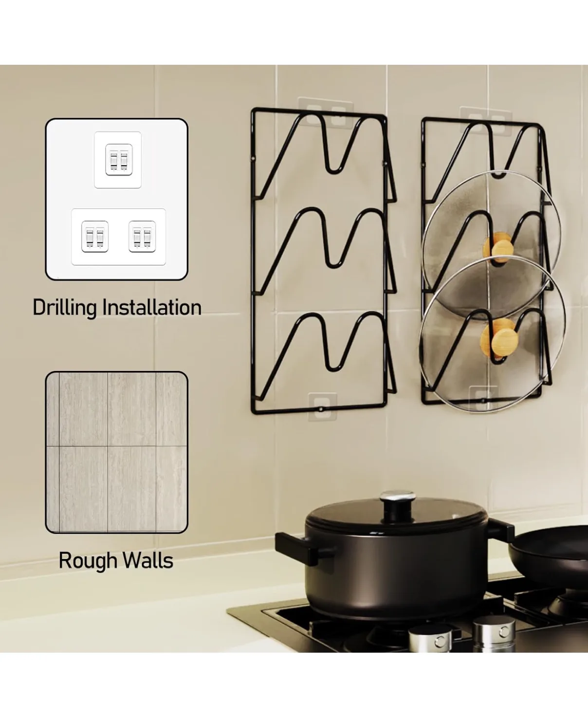 New Wall-Mounted Pot Lid Organiser - 3 Tier Rack image indicator(5)