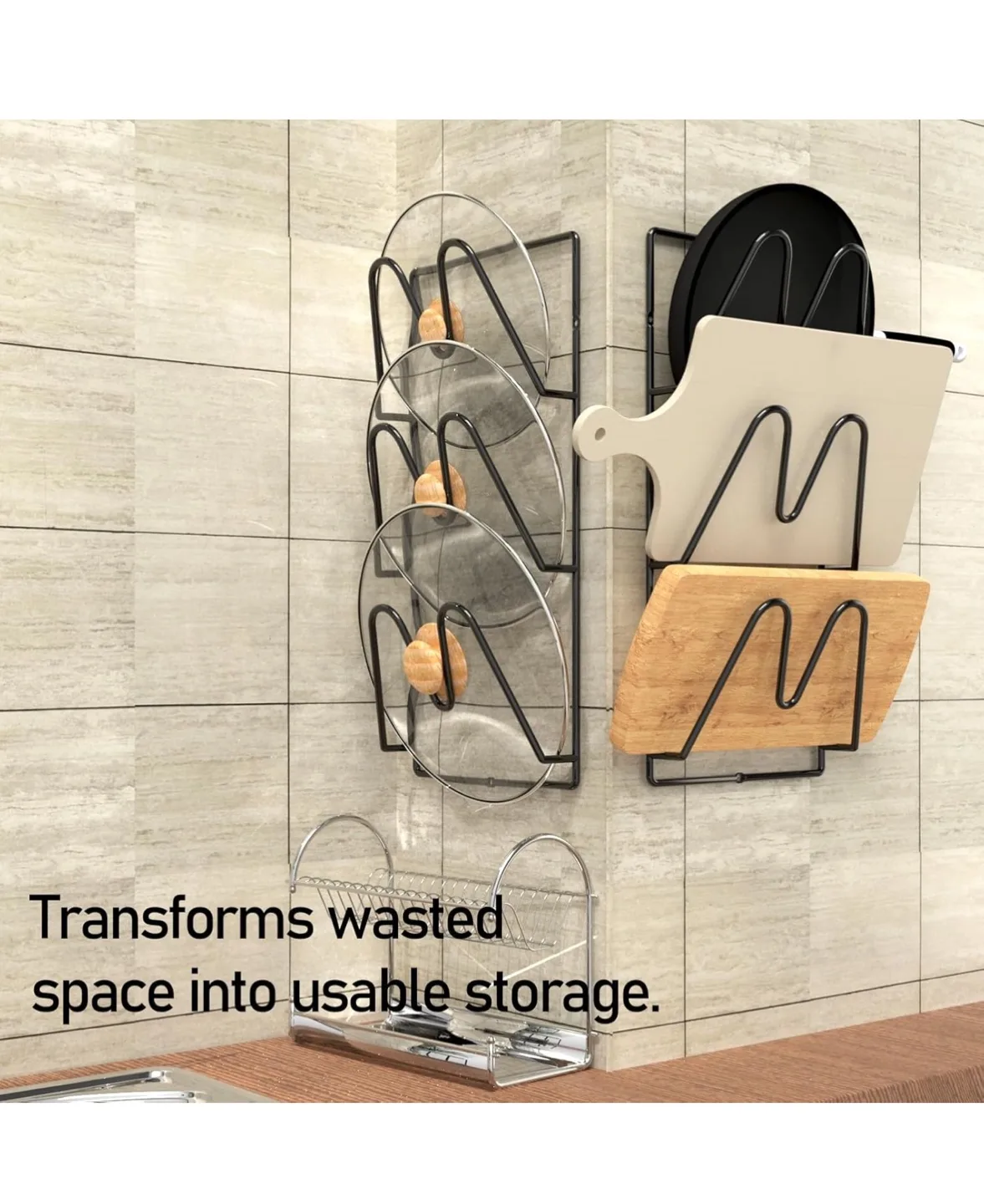 New Wall-Mounted Pot Lid Organiser - 3 Tier Rack image indicator(4)