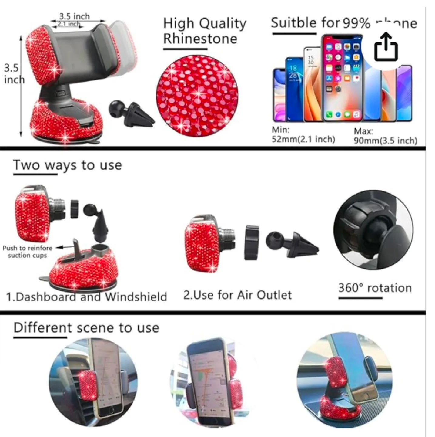 27PCS Bling Car Accessories Set - Red Rhinestone image indicator(4)