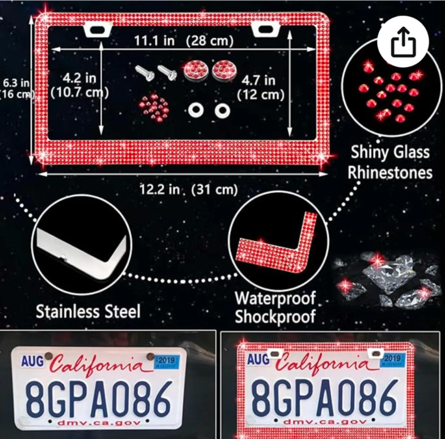 27PCS Bling Car Accessories Set - Red Rhinestone image indicator(3)