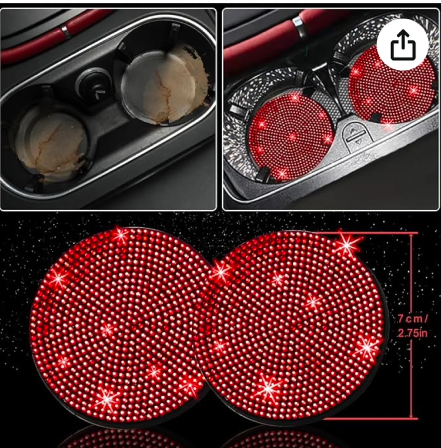 27PCS Bling Car Accessories Set - Red Rhinestone image indicator(6)
