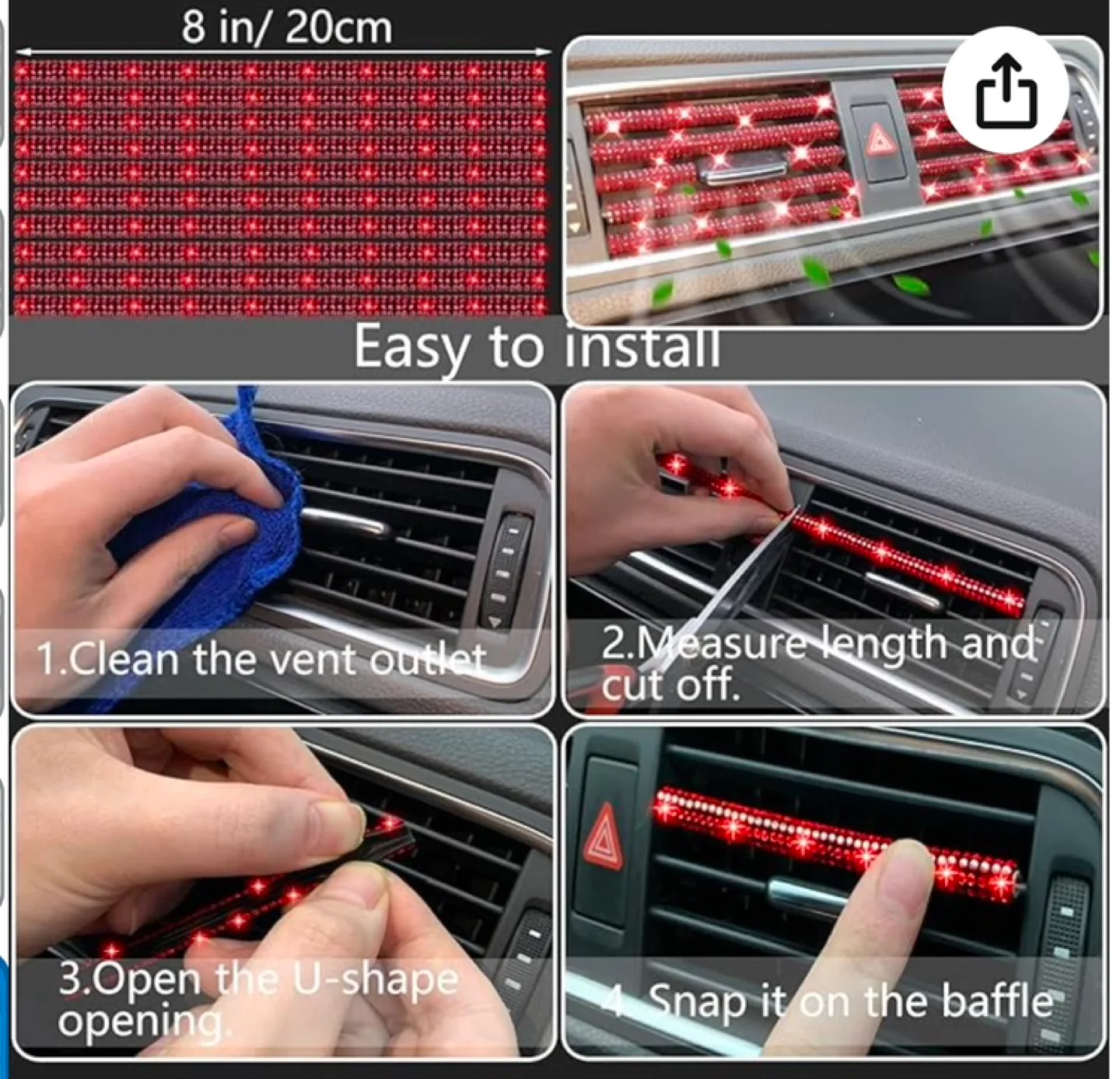 27PCS Bling Car Accessories Set - Red Rhinestone image indicator(5)