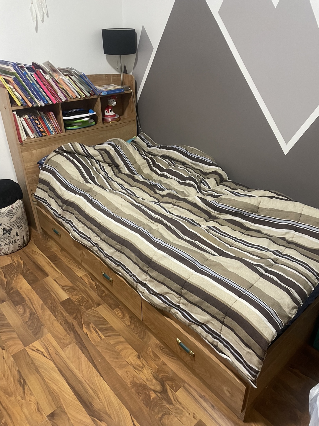 Kids Twin-Size Bed with Headboard Bookshelves and Drawers