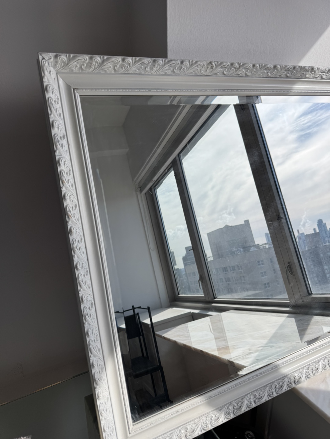 Large White Framed Mirror