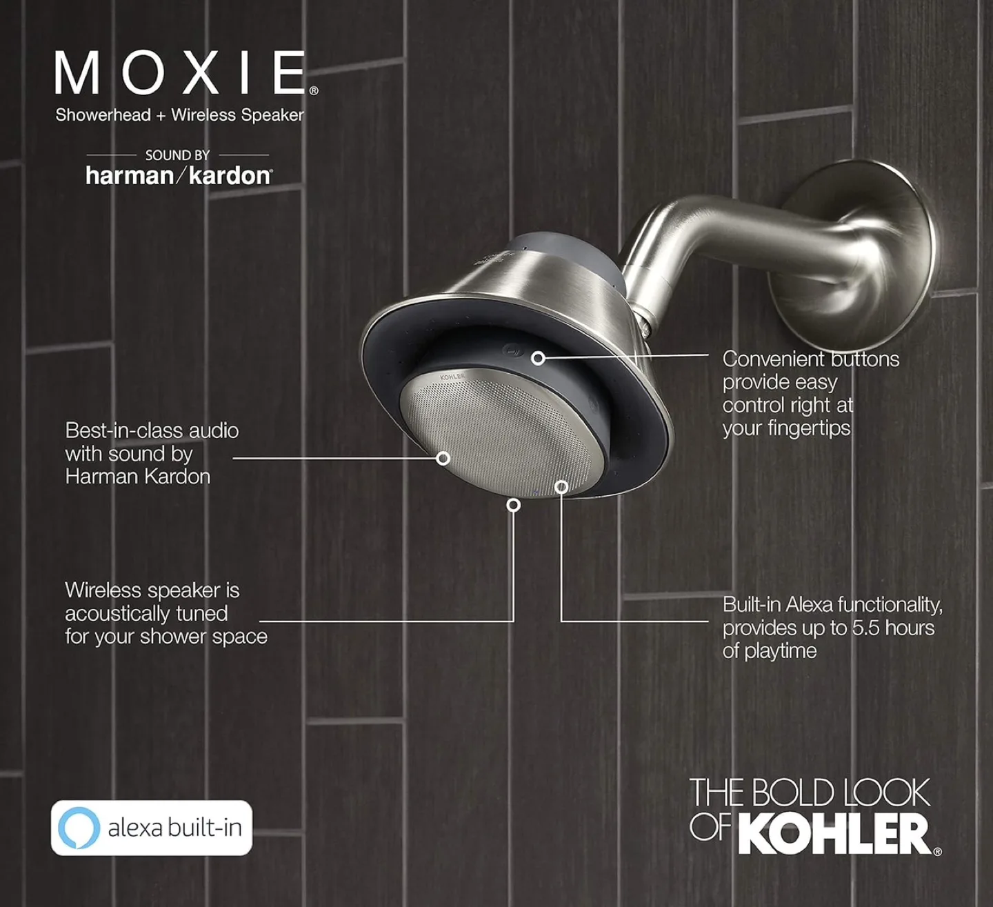 Kohler Moxie Showerhead with  Wireless Speaker and Alexa image indicator(4)