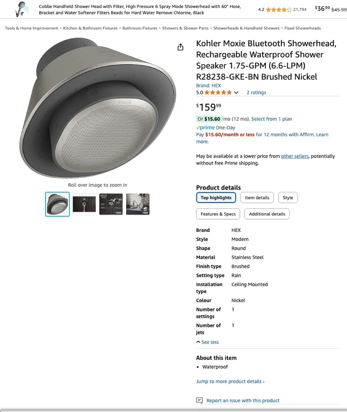 Kohler Moxie Showerhead with  Wireless Speaker and Alexa image indicator(9)