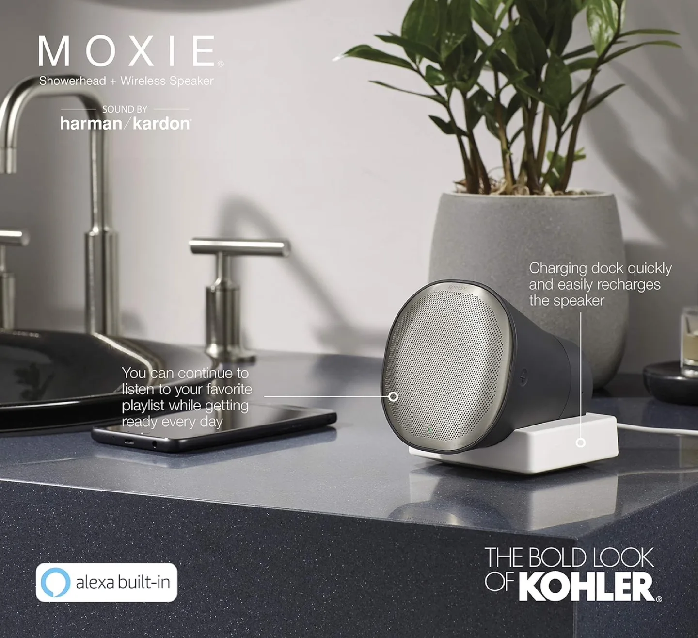 Kohler Moxie Showerhead with  Wireless Speaker and Alexa image indicator(7)