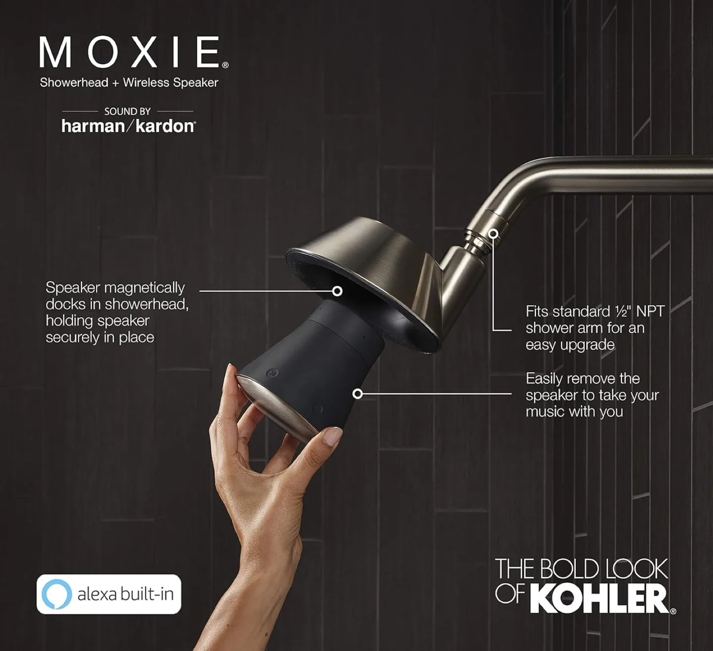 Kohler Moxie Showerhead with  Wireless Speaker and Alexa image indicator(3)
