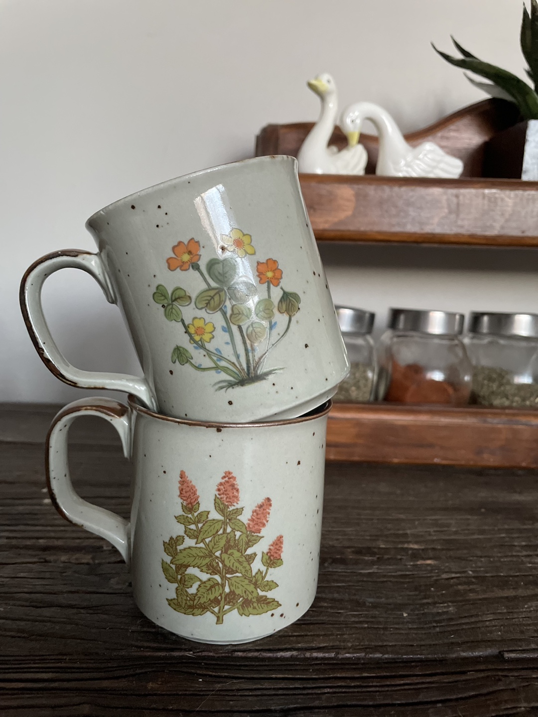 Vintage Floral Mugs Set of Two