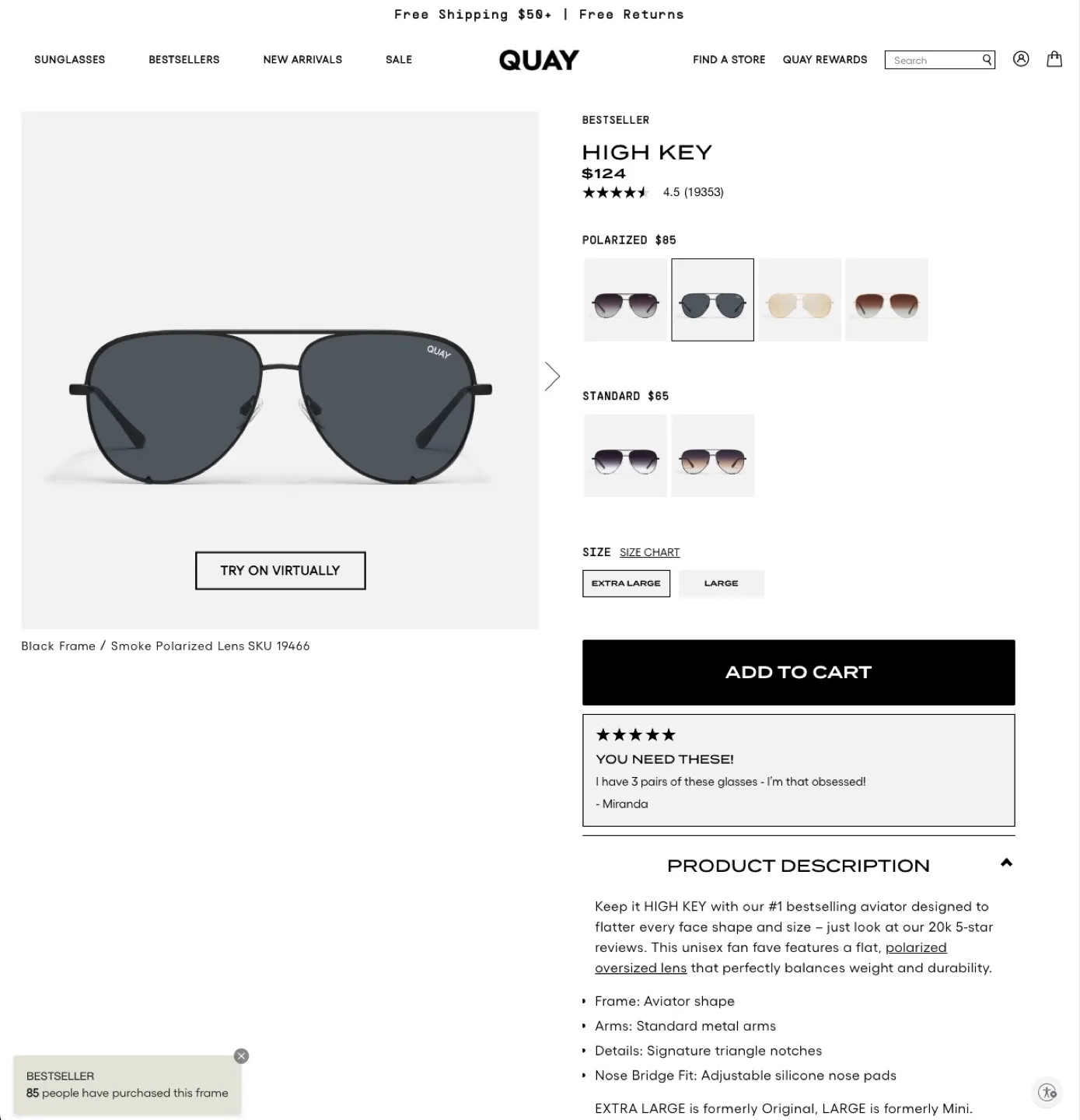 QUAY High Key Aviator Sunglasses - Black/Smoke image indicator(3)