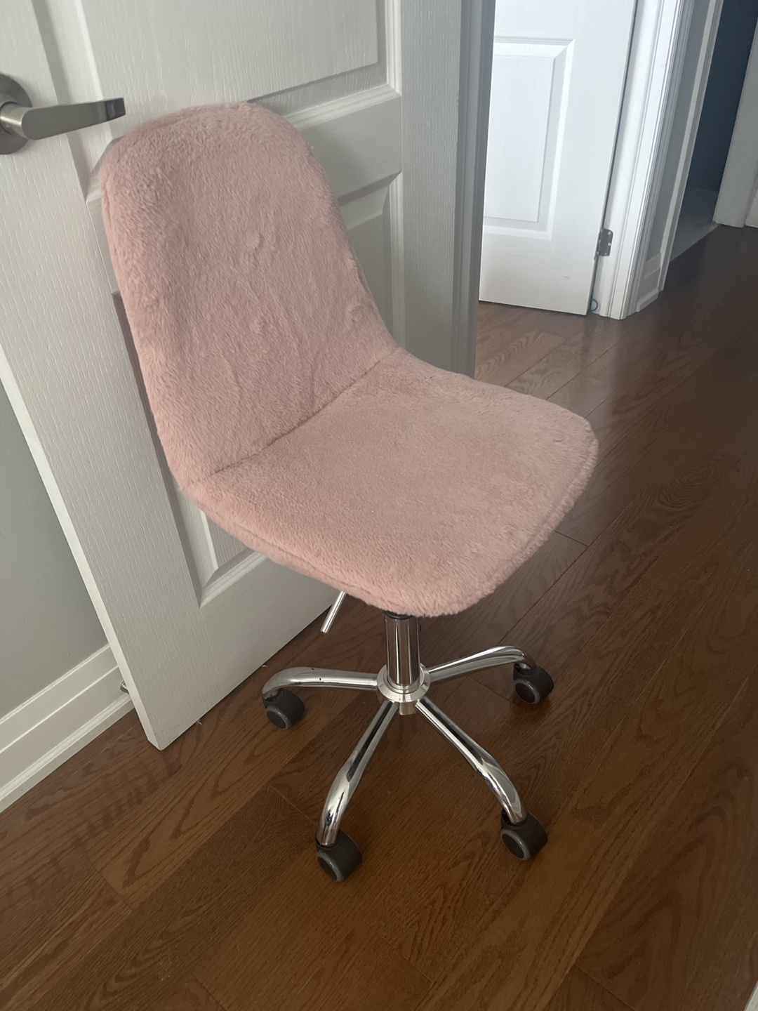 Pink Fuzzy Rolling Chair