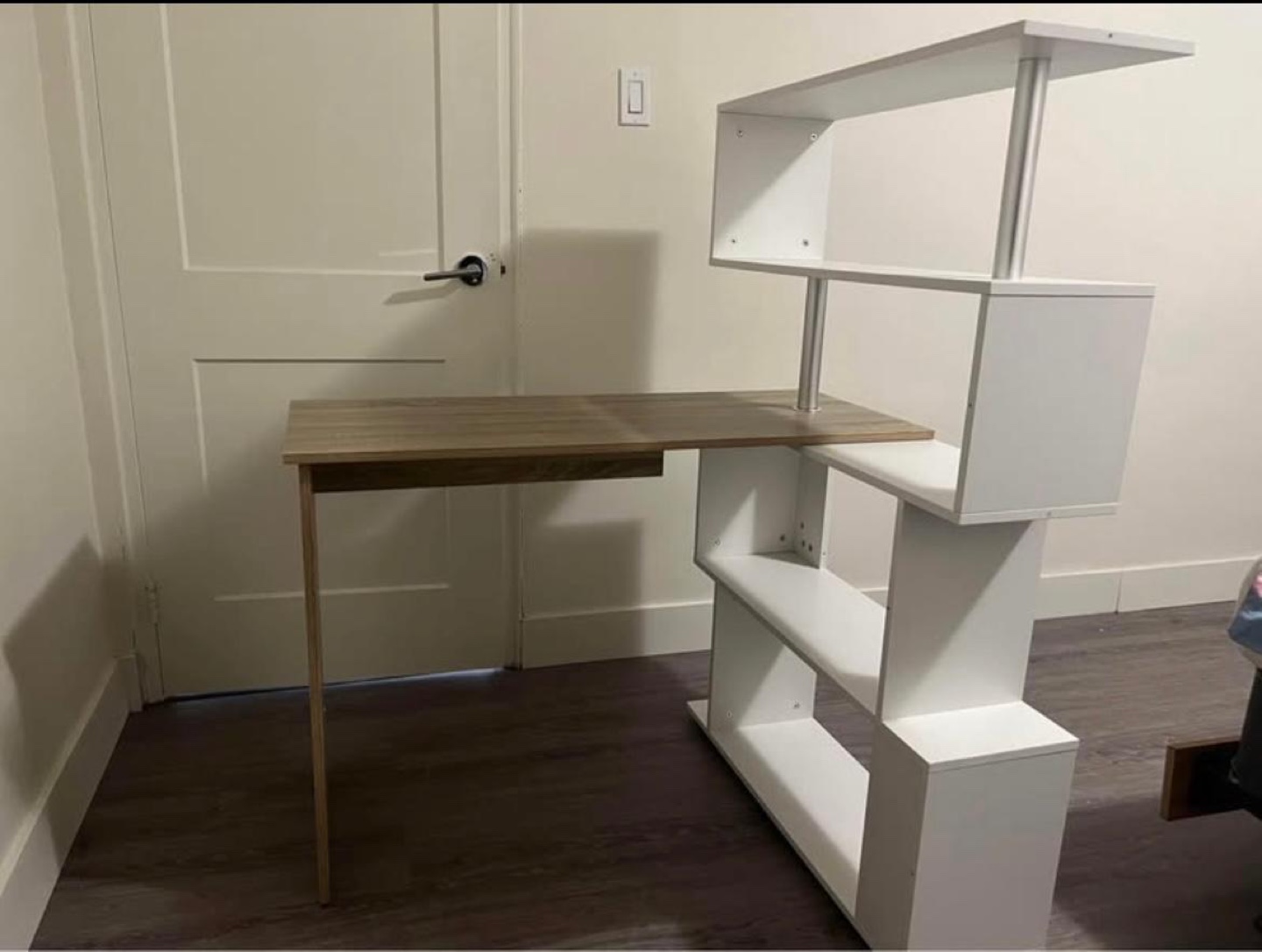 Modern White and Wood Corner Desk with Bookshelves - photo 2