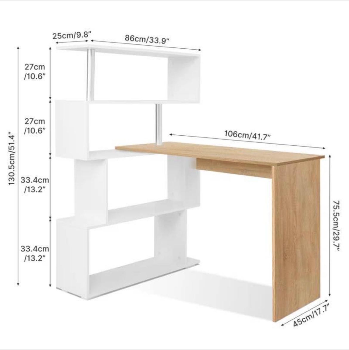 Modern White and Wood Corner Desk with Bookshelves - photo 3