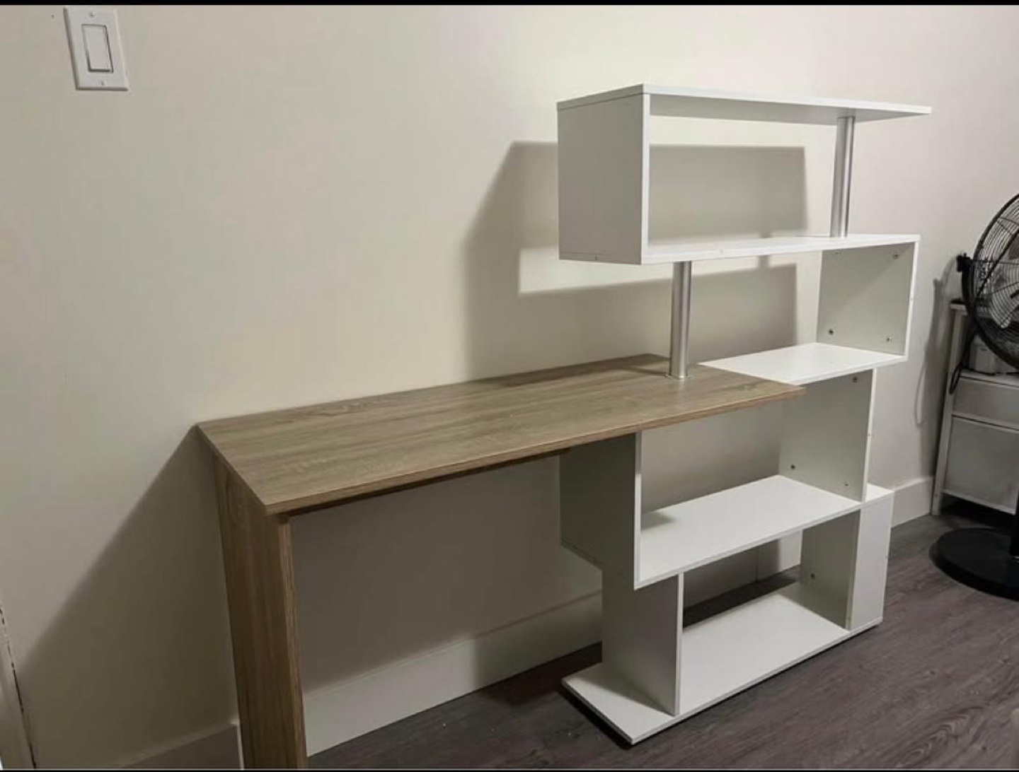 Modern White and Wood Corner Desk with Bookshelves