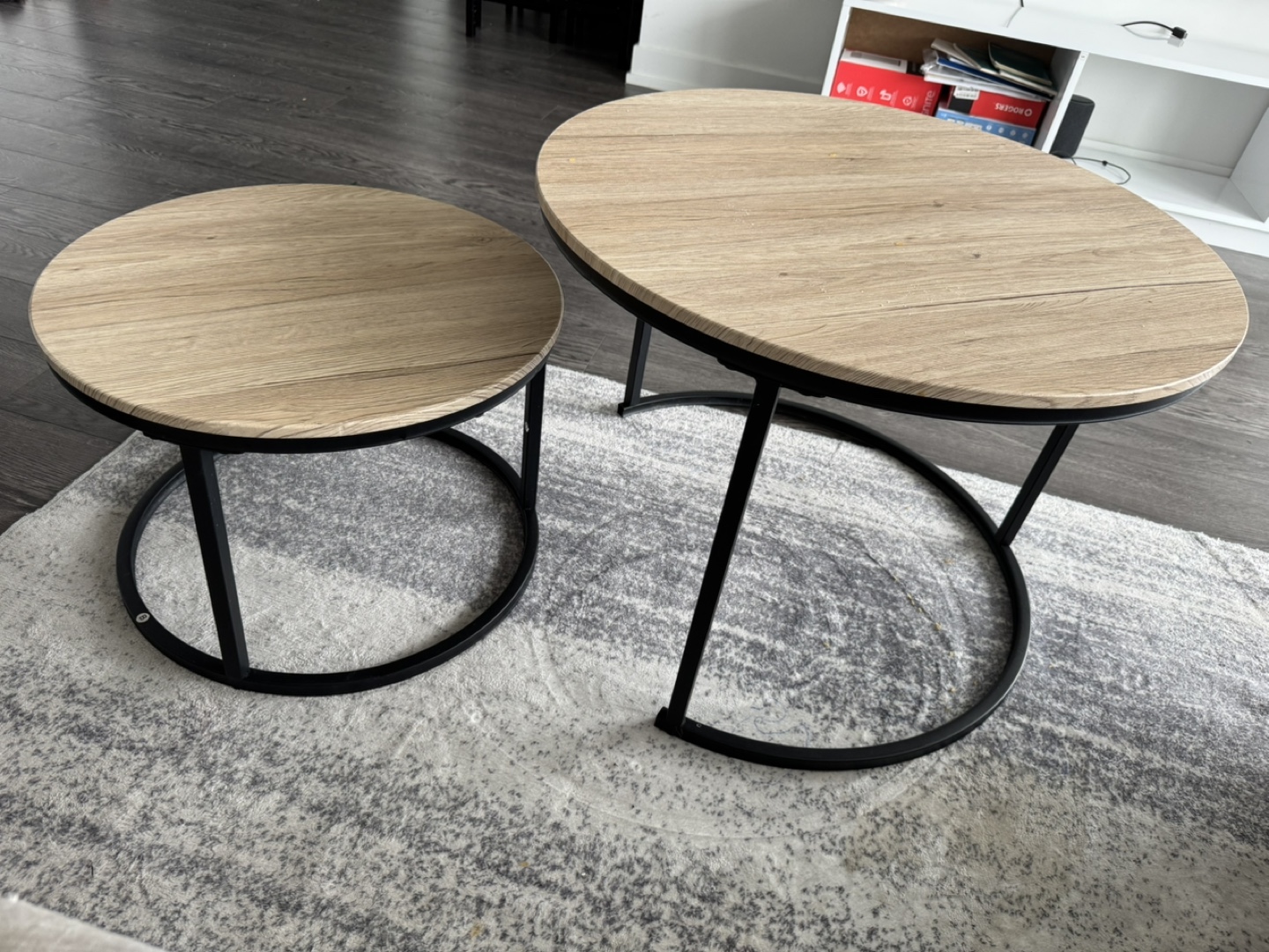 Nest of Tables - Round Wood Top with Black Metal Frame