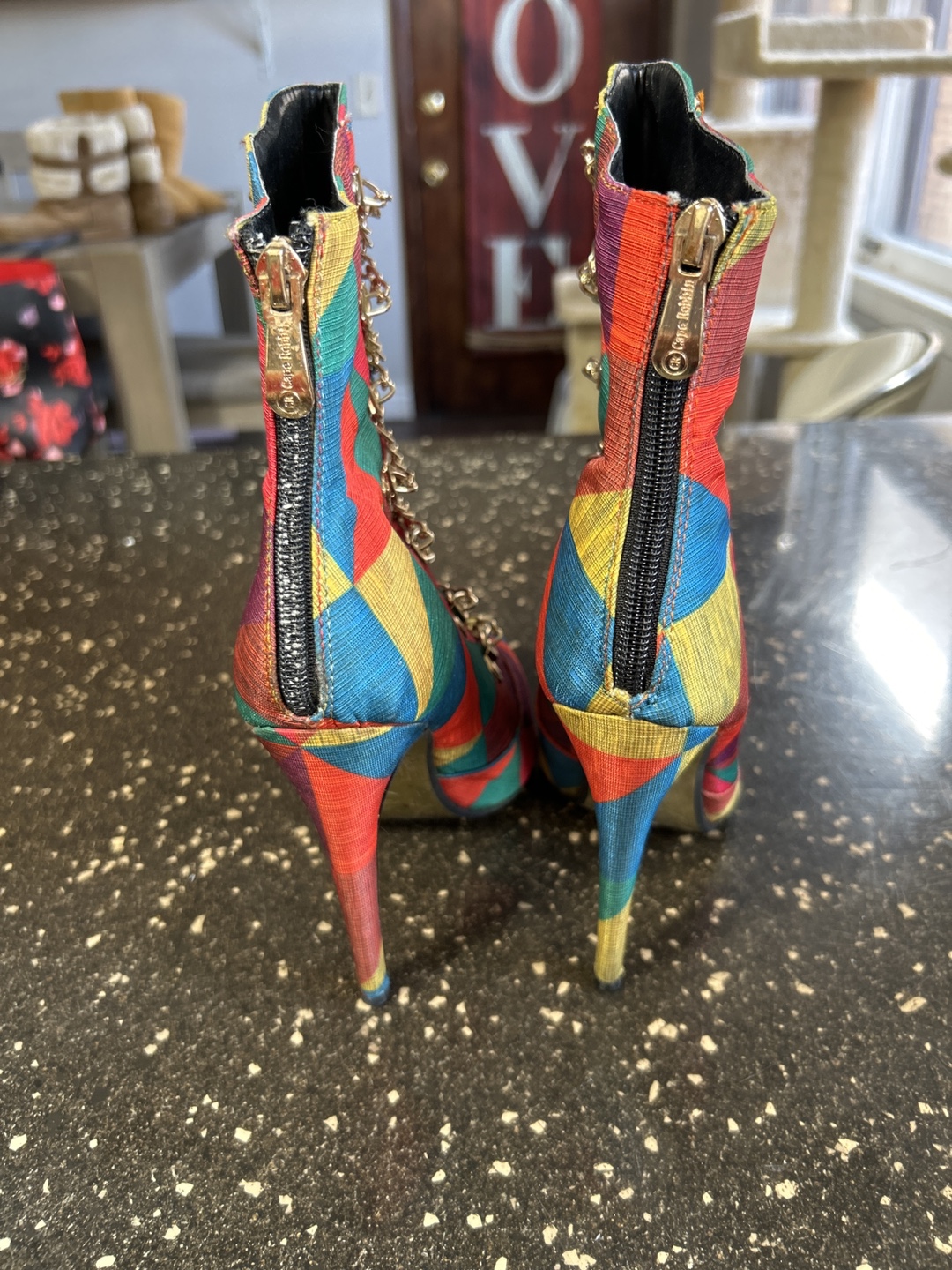 CAPE ROBBIN boots Colorful Geometric Pattern Booties with Chains - photo 2