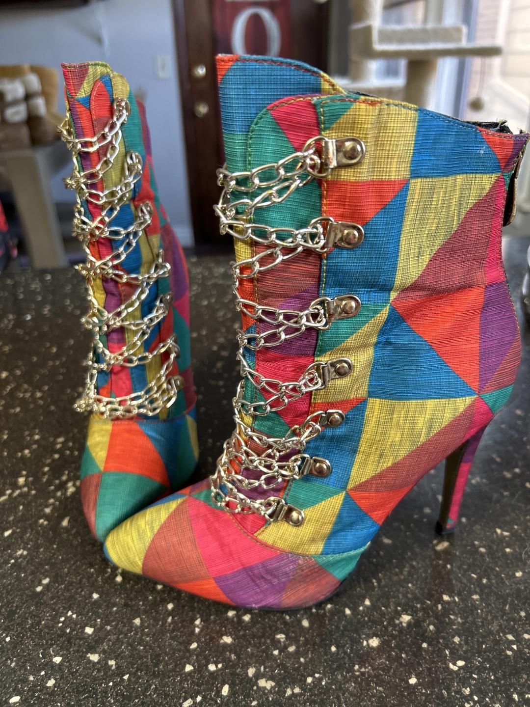 CAPE ROBBIN boots Colorful Geometric Pattern Booties with Chains - photo 5