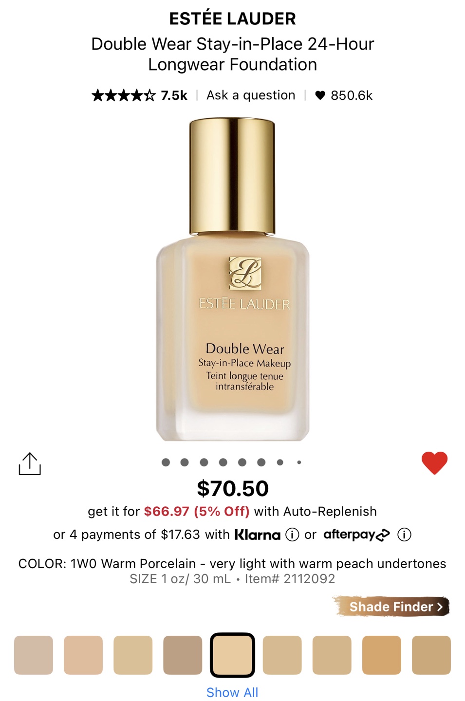 Estée Lauder Double Wear Foundation 1W0 Warm Porcelain - photo 3