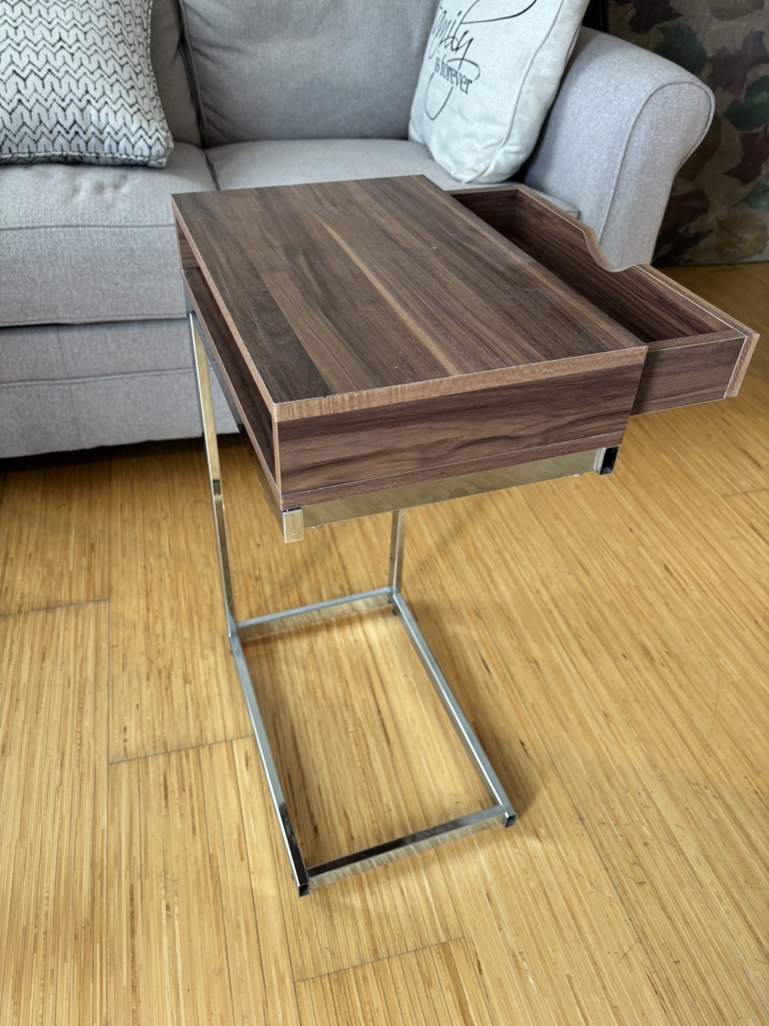 C-Shaped Sofa Side Table with Drawer - photo 2