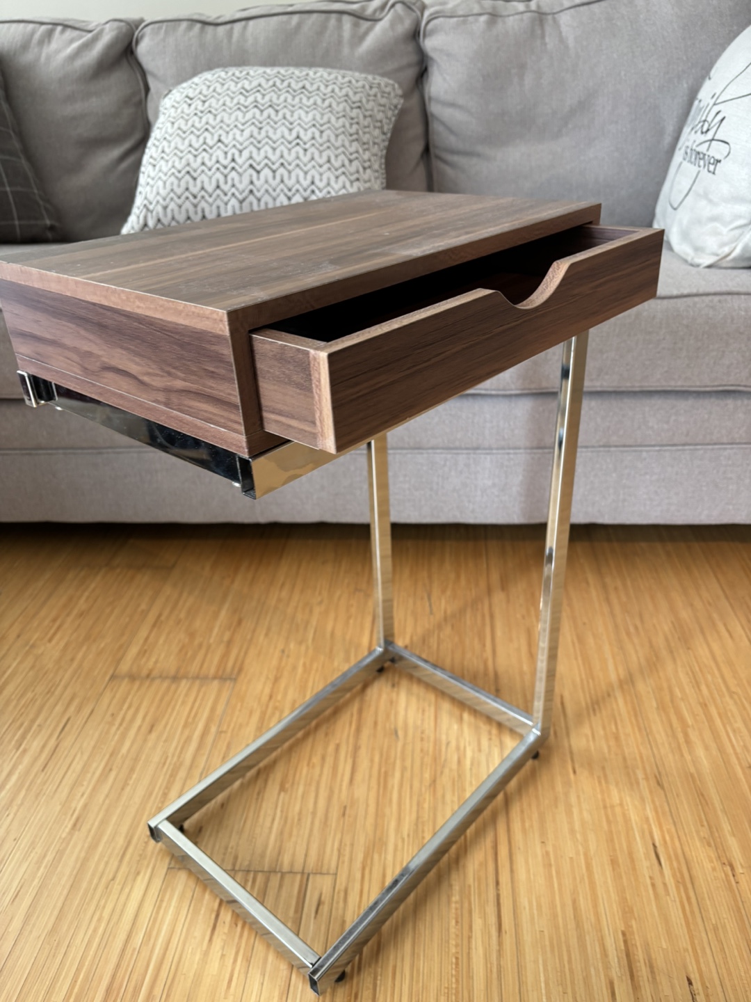 C-Shaped Sofa Side Table with Drawer - photo 3
