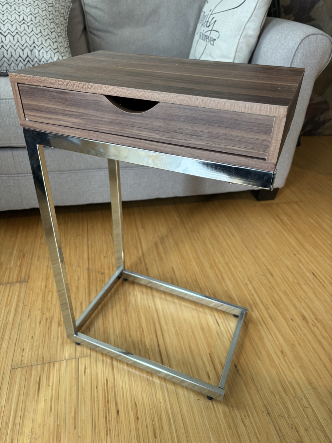 C-Shaped Sofa Side Table with Drawer