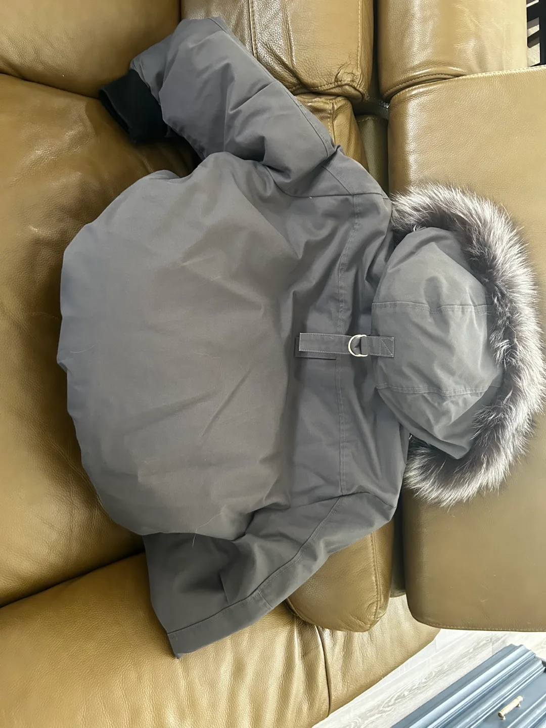 North Bear Men's Size Medium Grey Bomber Jacket with Fur Hood image indicator(2)
