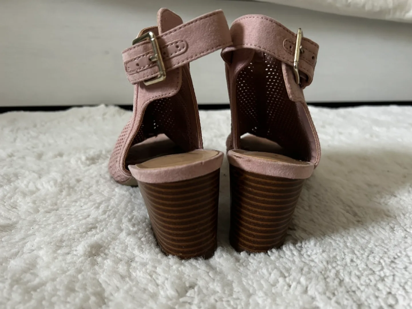 Pink Suede Open Toe Block Heel Booties image indicator(3)