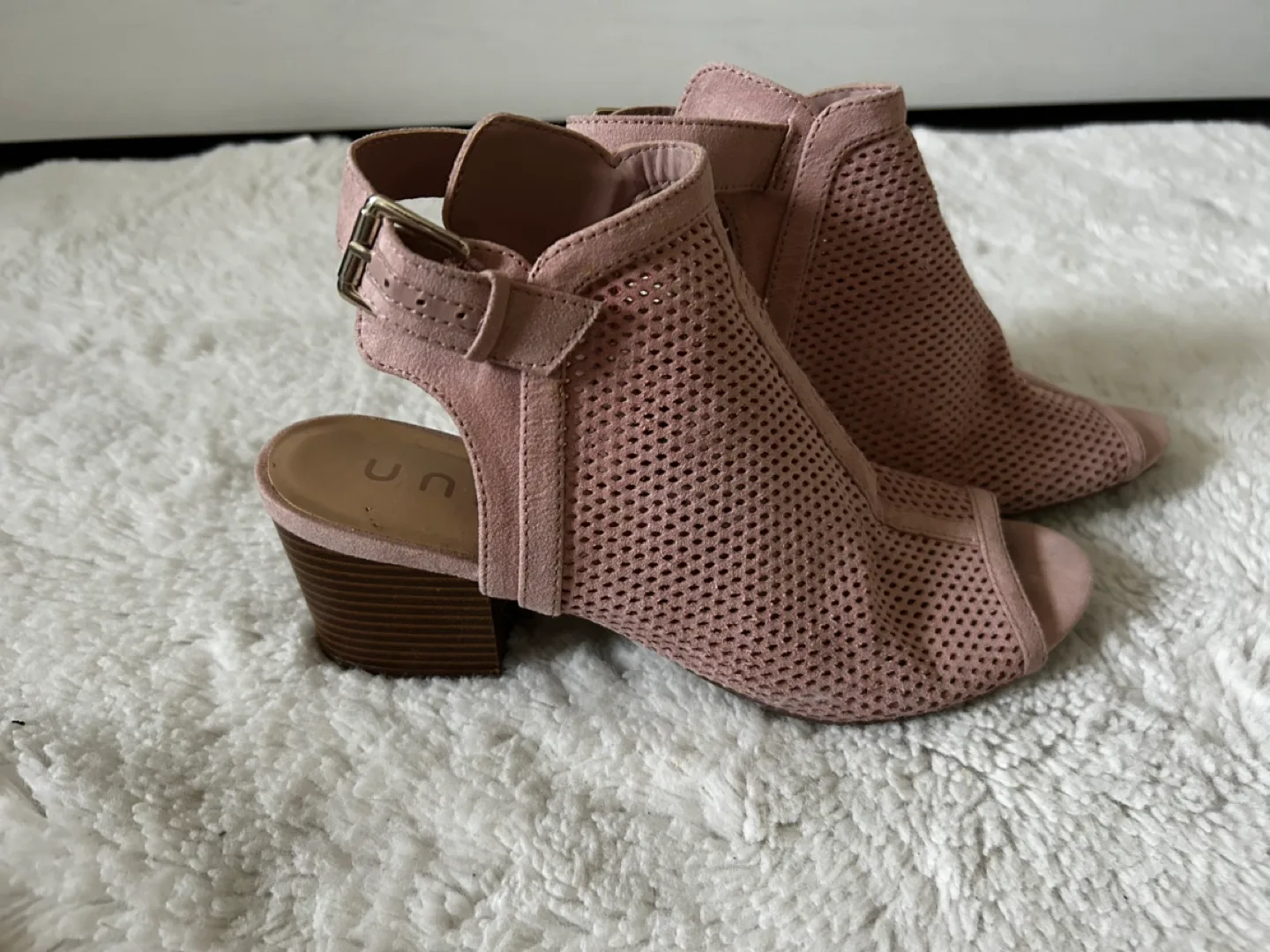 Pink Suede Open Toe Block Heel Booties image indicator(2)