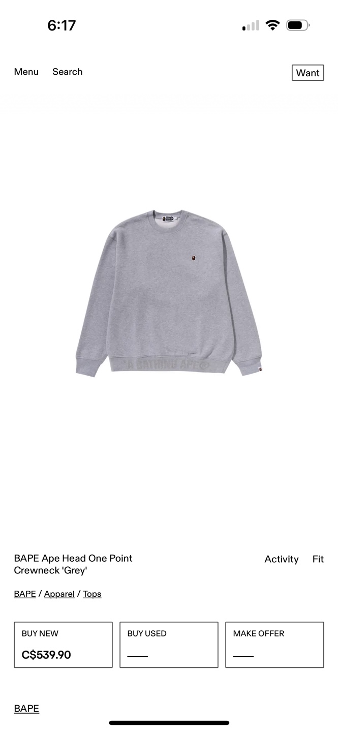 BAPE Ape Head One Point Crewneck Sweatshirt - Grey - Size M - photo 5