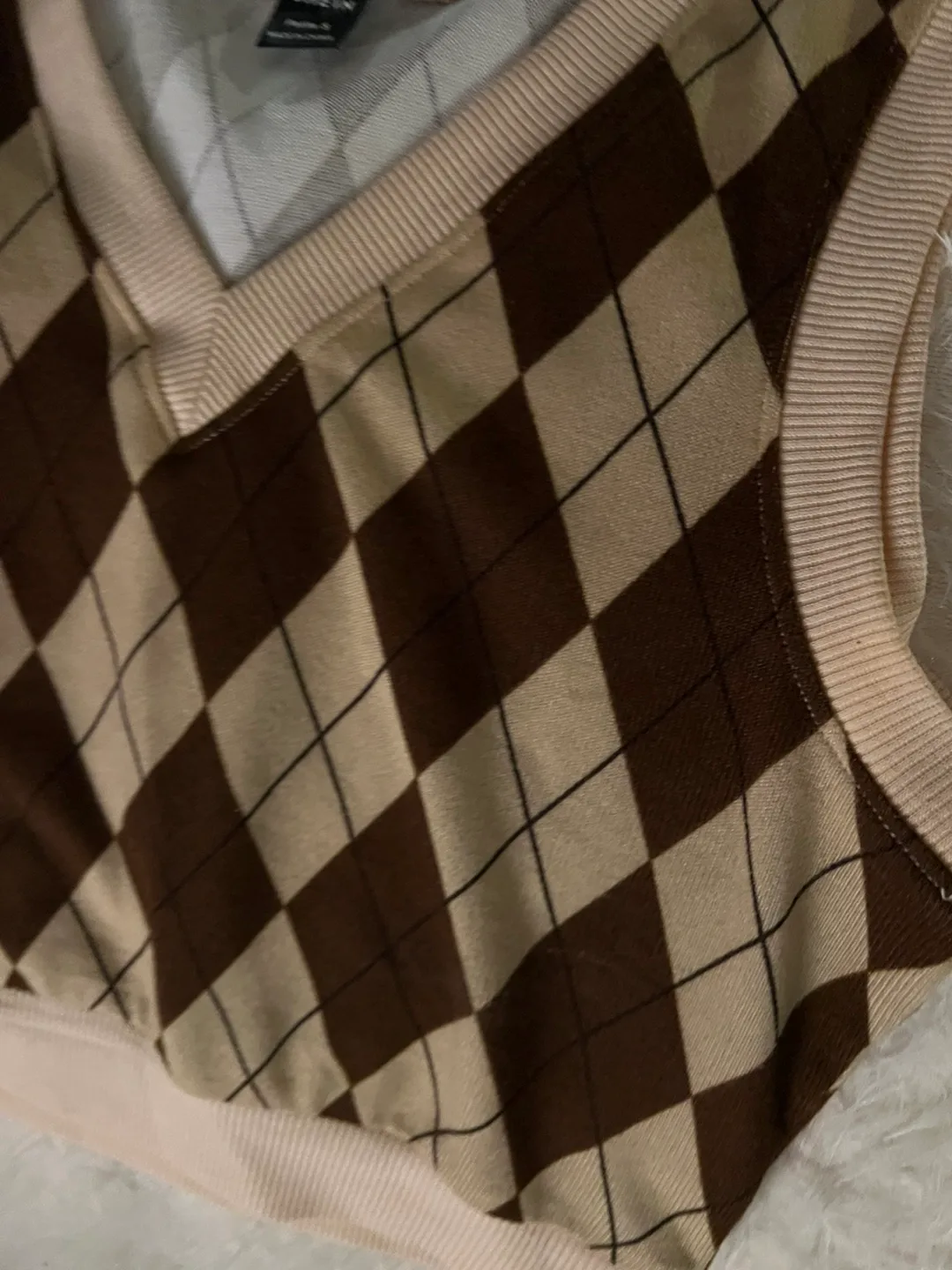 SHEIN Brown and Beige Argyle Knit Vest image indicator(3)