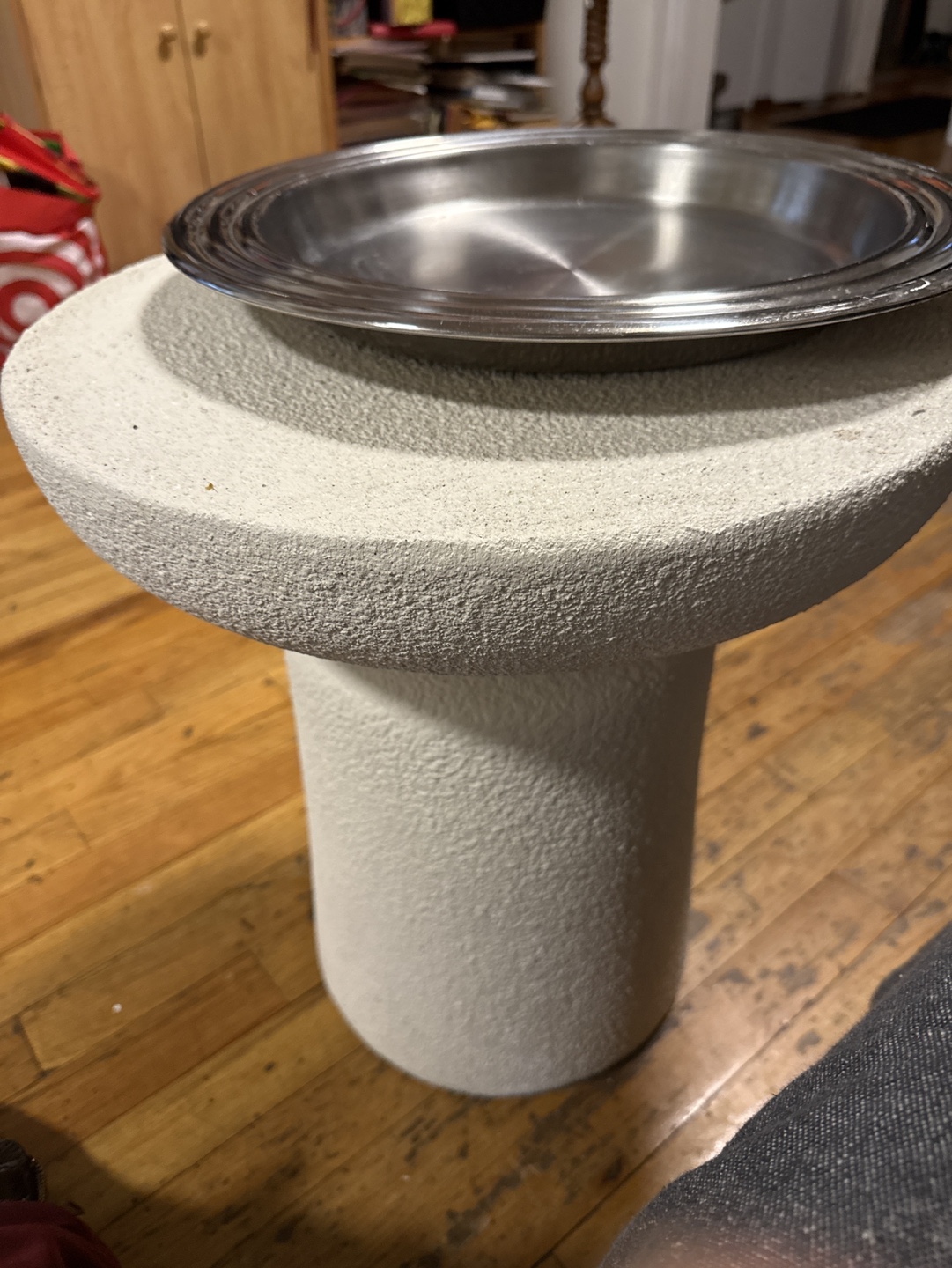 Unique White Pedestal Side Table with Metal Tray