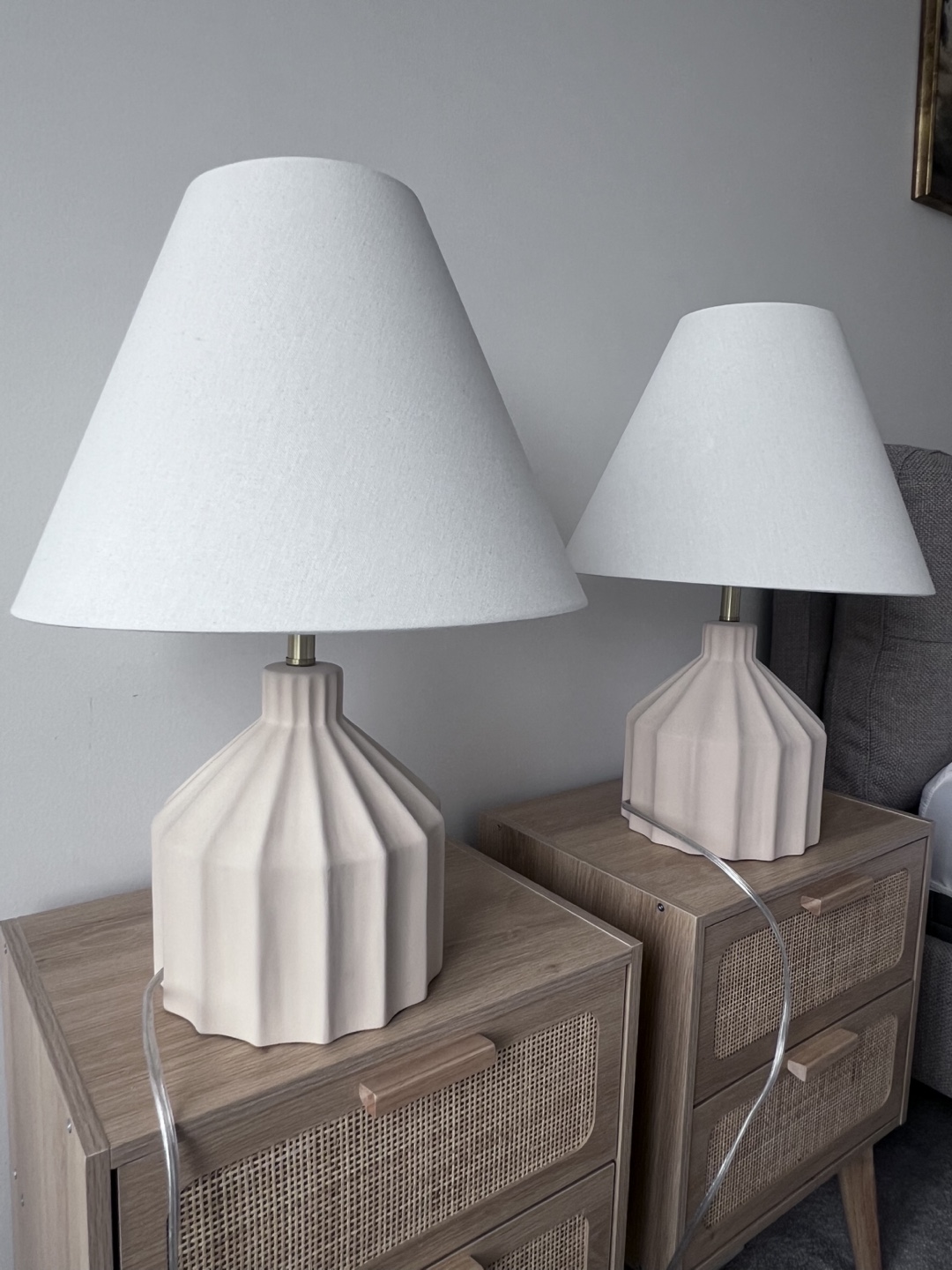 Pair of Modern Table Lamps with Pleated Bases