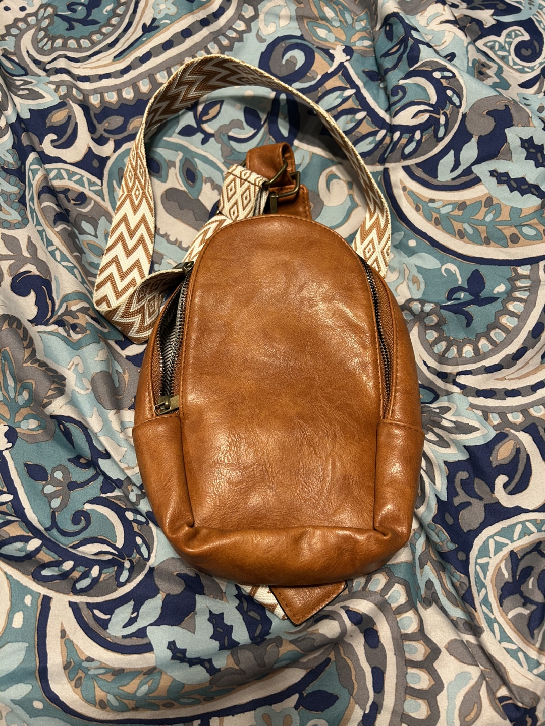 Brown Faux Leather Sling Bag