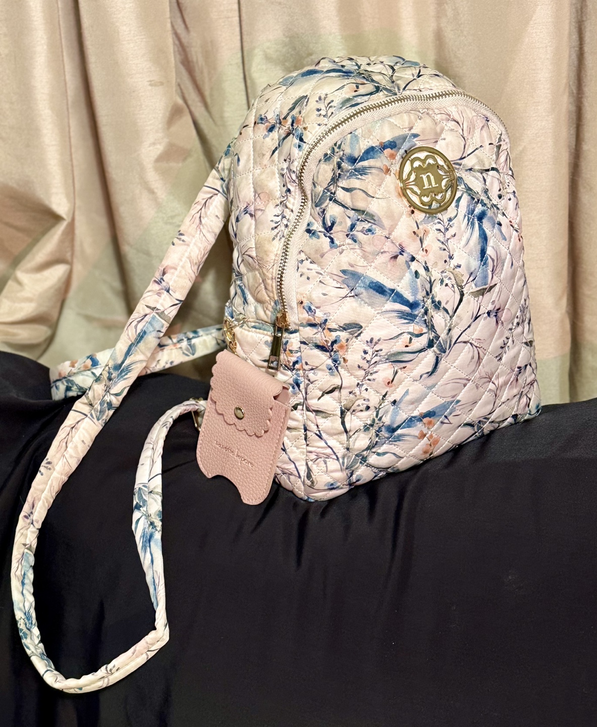 Floral Quilted Backpack with Hand Sanitizer Holder