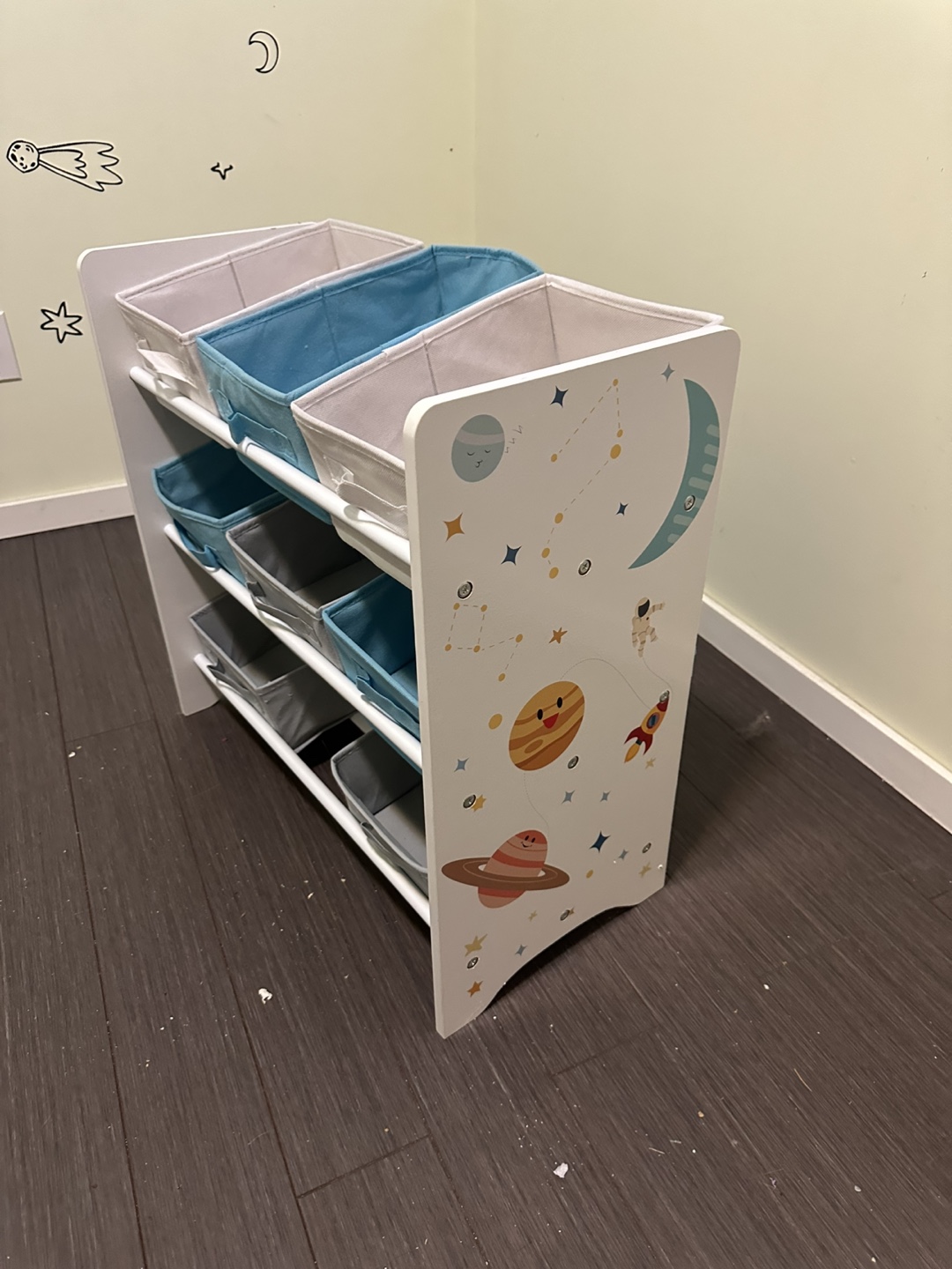 Kids' Space-themed Toy Organizer with Fabric Bins - photo 2