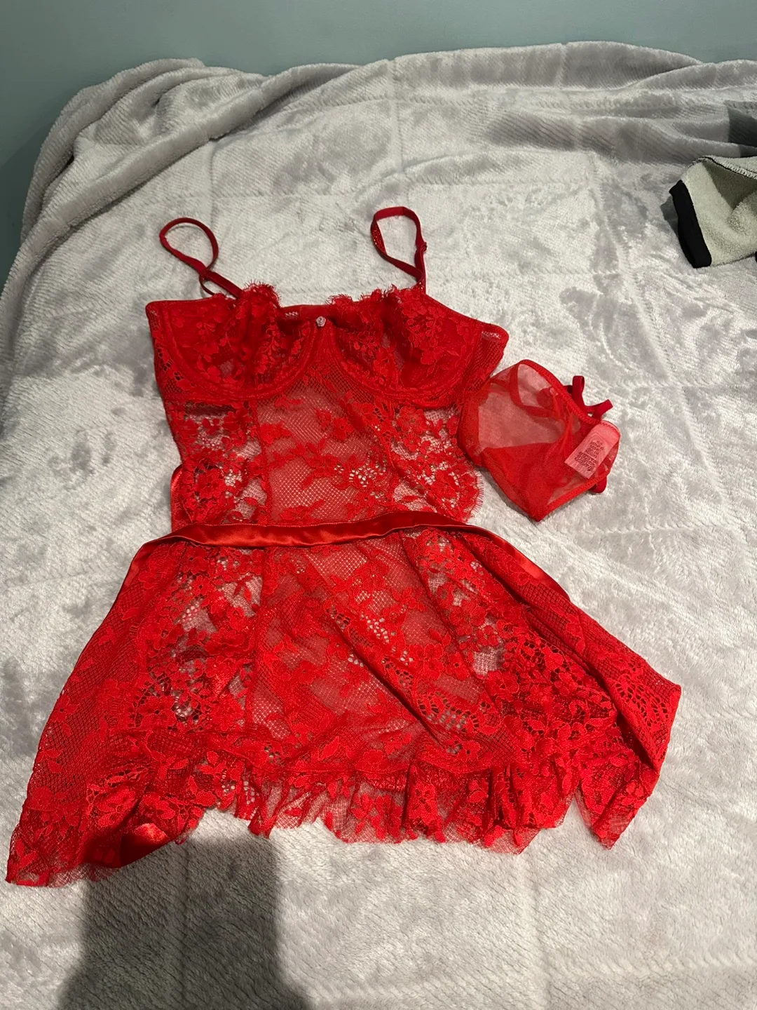 Victoria’s Secret Red Lace Babydoll Lingerie Set thumbnail