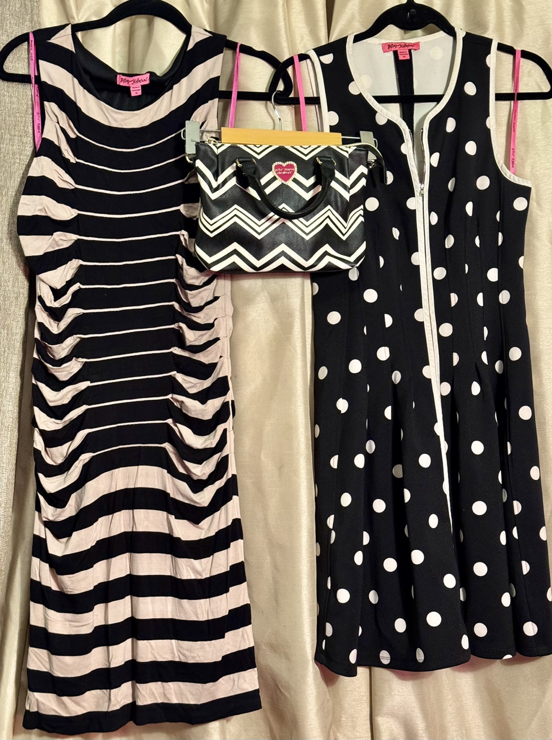 Betsey Johnson Chevron Handbag & Dresses.