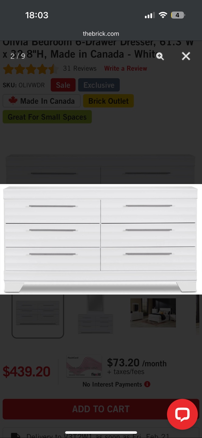 Olivia 6-Drawer Dresser - White - photo 4