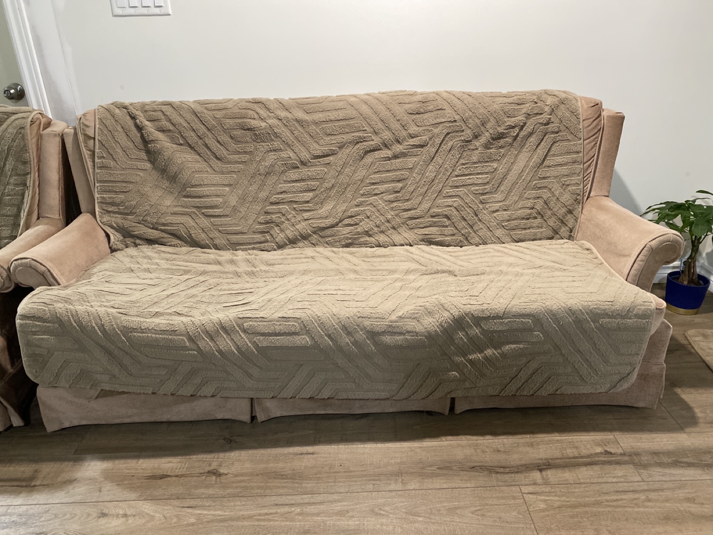 Beige Sofa and Loveseat Set with Covers