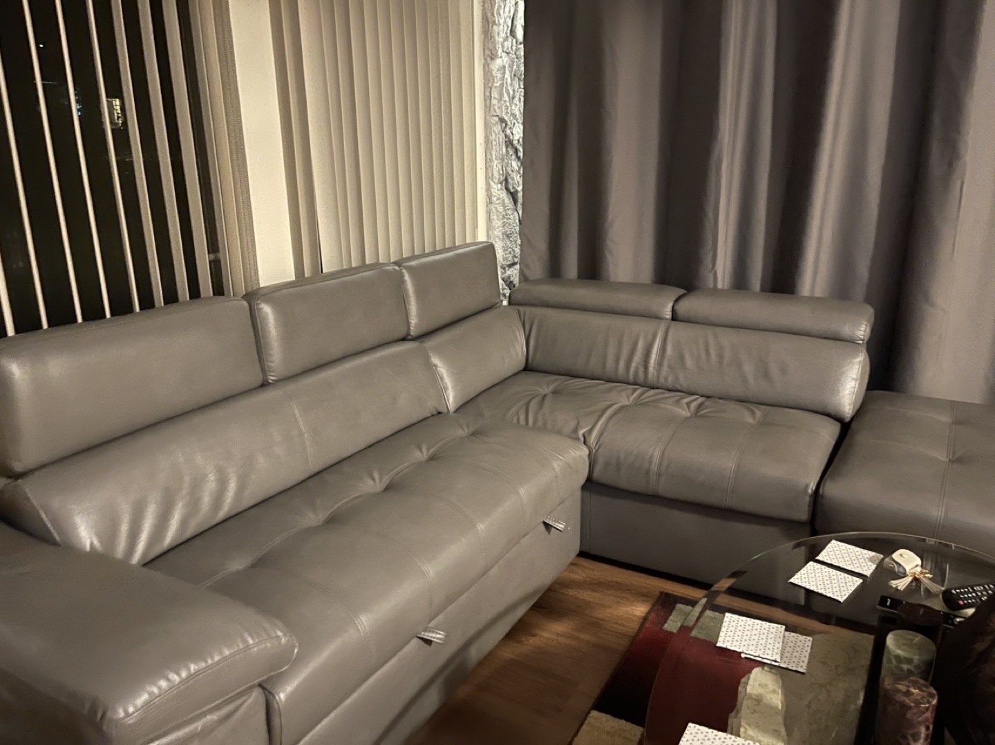 Grey Leather Sectional Sofa - photo 2
