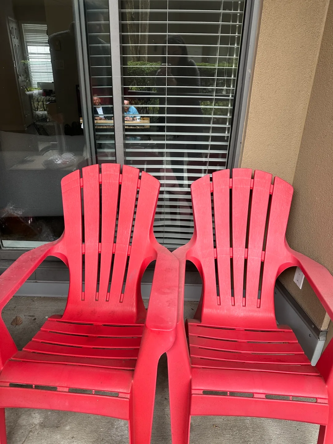 Pair of Red Plastic Adirondack Chairs image indicator(2)