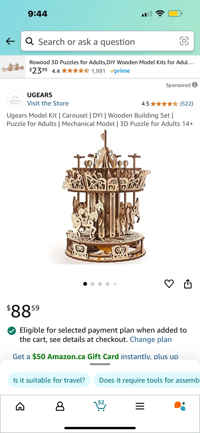 Ugears Mechanical Carousel 3D Wooden Puzzle Model Kit image indicator(2)